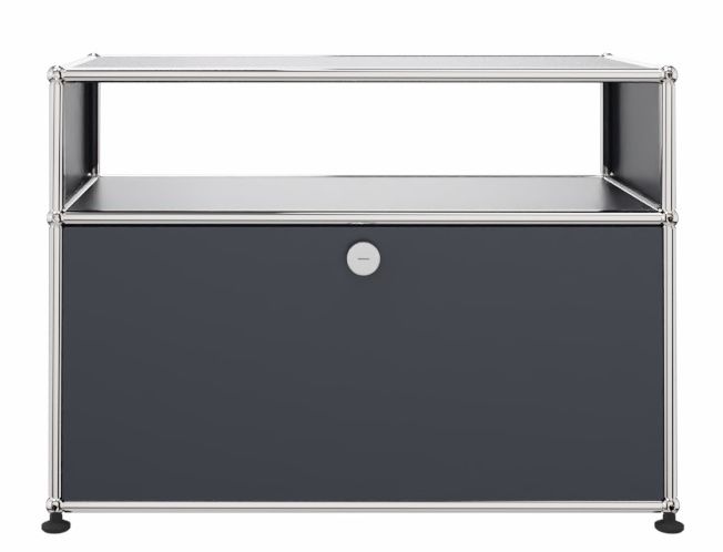 USM Haller Möbel: Anthrazitgraues Beistellmöbel mit Schublade und offenem Fach, modernes Design für Wohnzimmer und Büro.