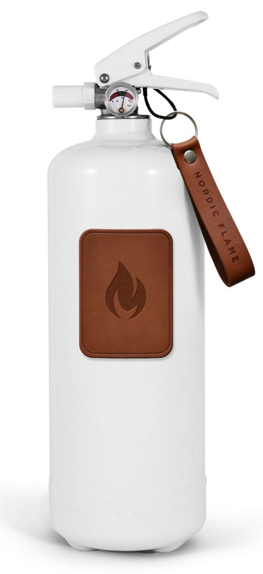 Feuerlöscher Leather Edition 2 Kg weiß - dunkles Lederemblem Nordic Flame EINZELSTÜCK