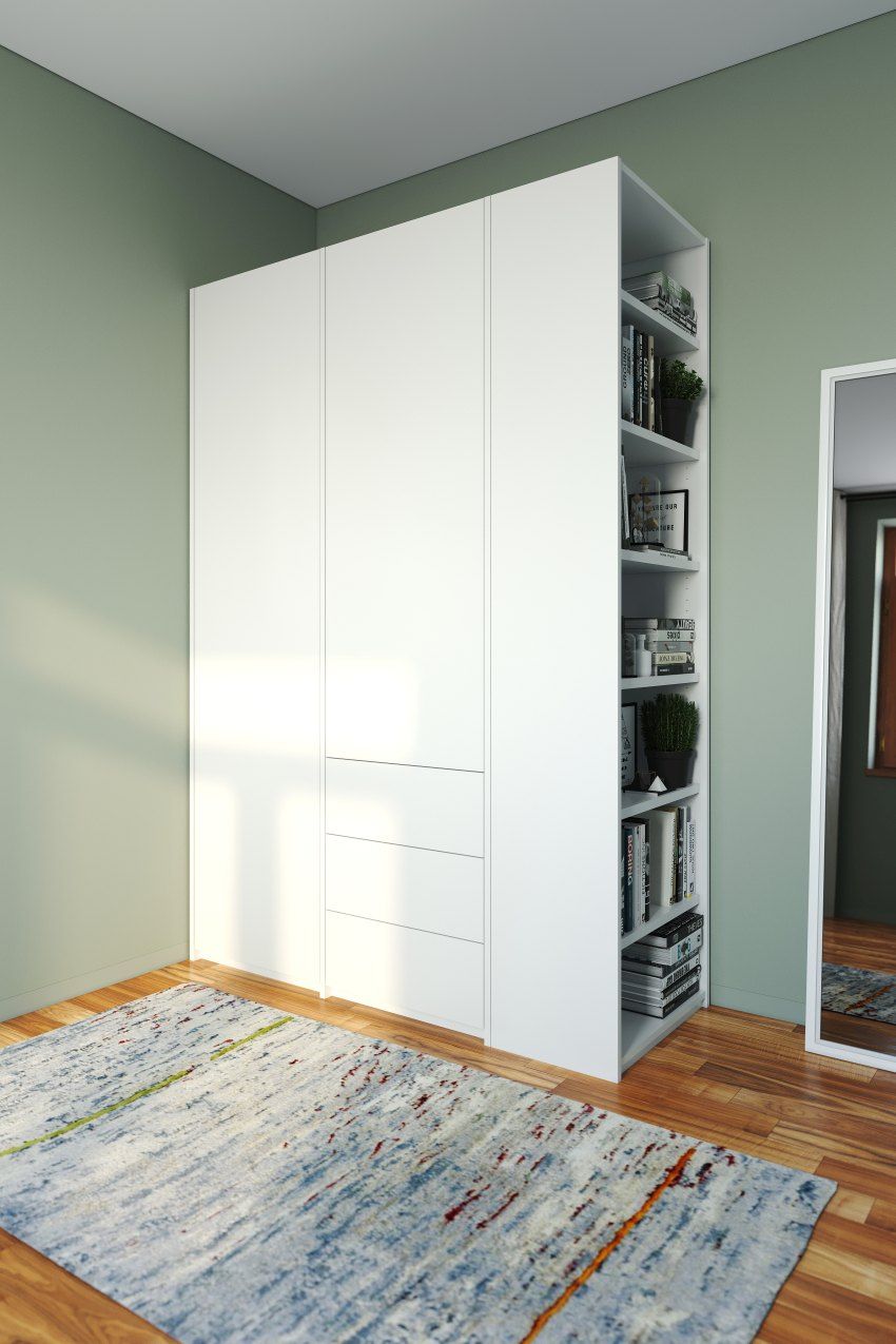 MODULAR PLUS Schrank Kombination mit Anbauregal rechts und 3 Schubkästen Müller Möbelwerkstätten