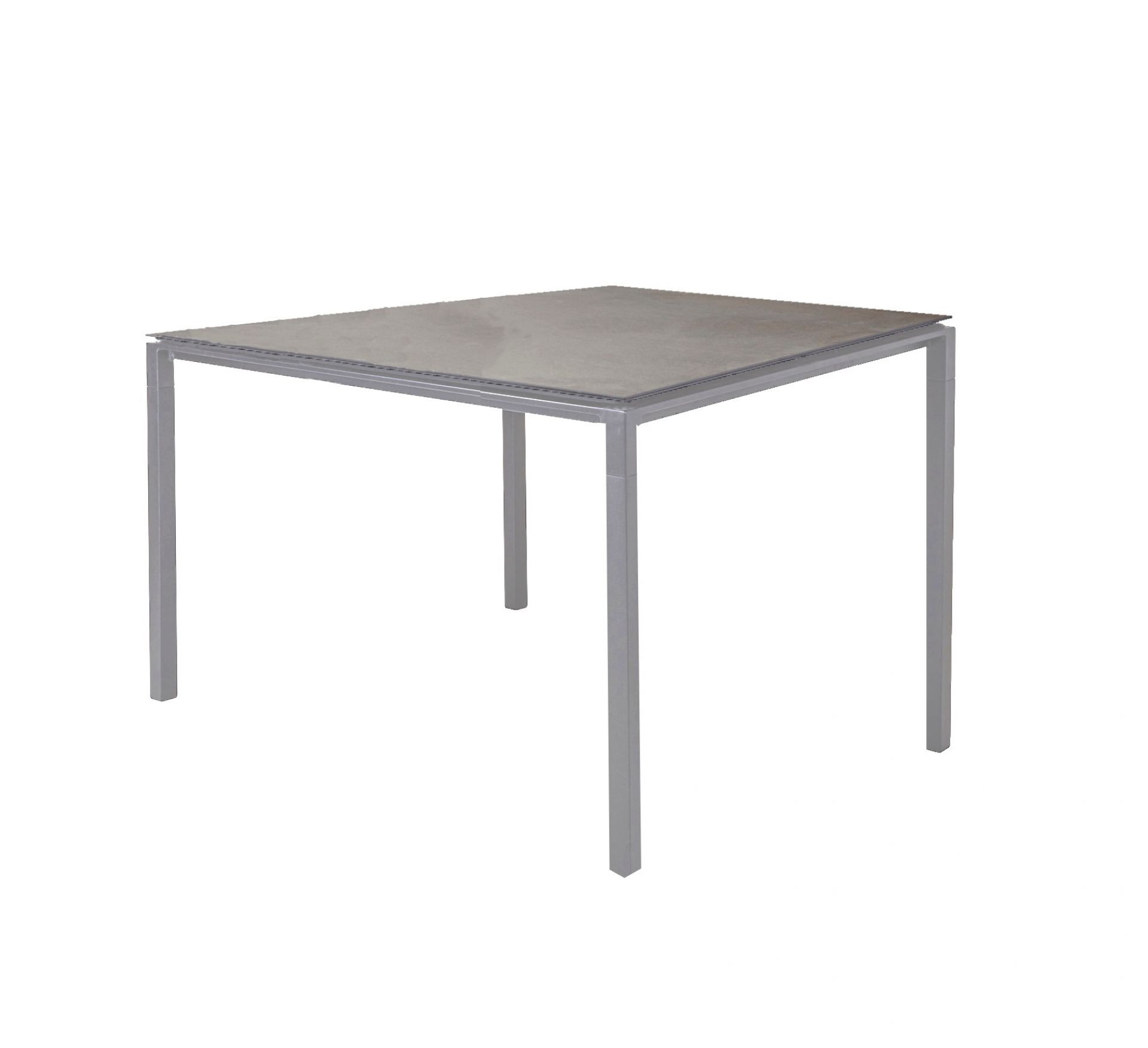 Quadratischer Pure Outdoor Esstisch mit hellgrauem Gestell und grauer Betonplatte für Garten und Terrasse.