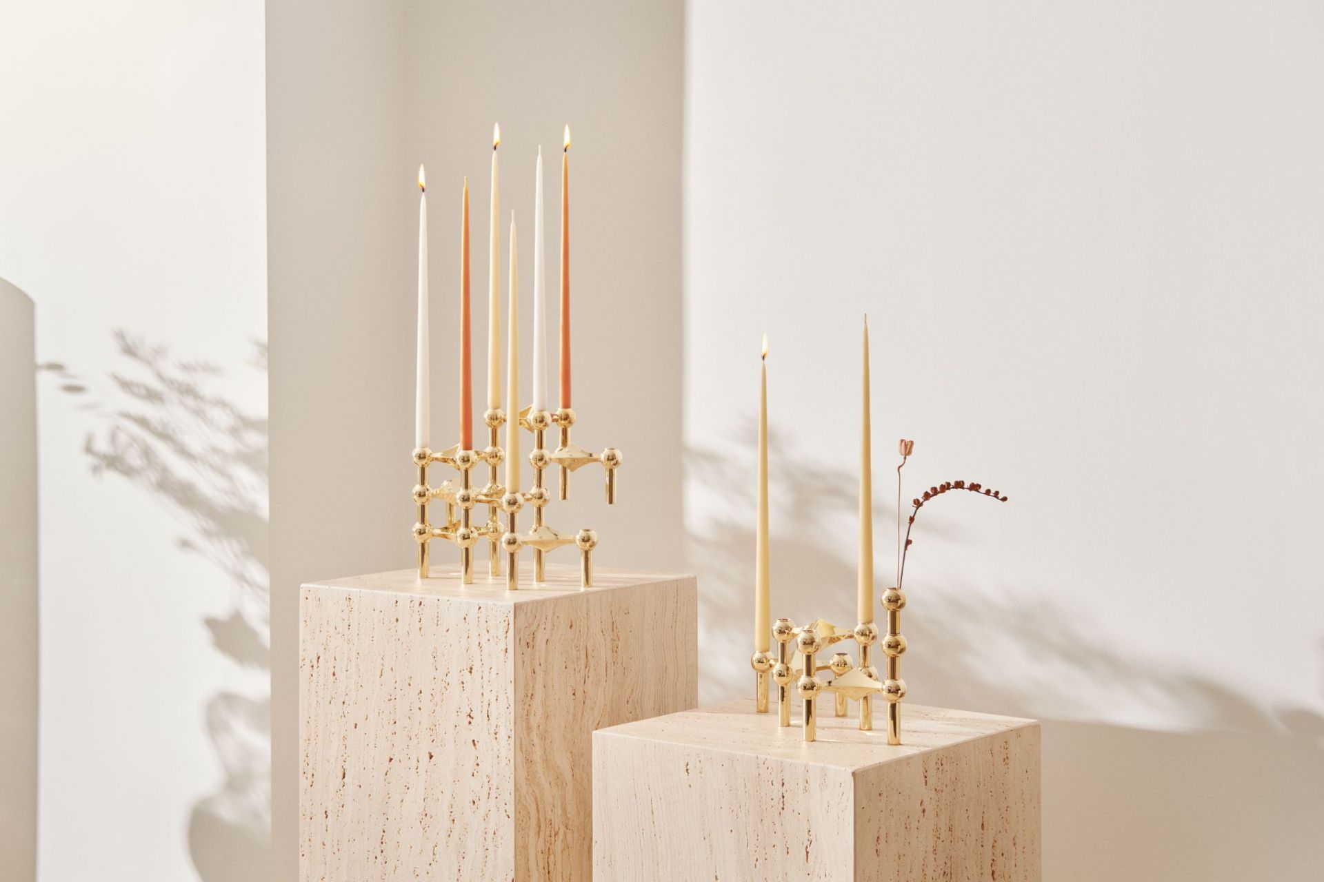 Kerzenständer 3er Set Messing Stoff Nagel