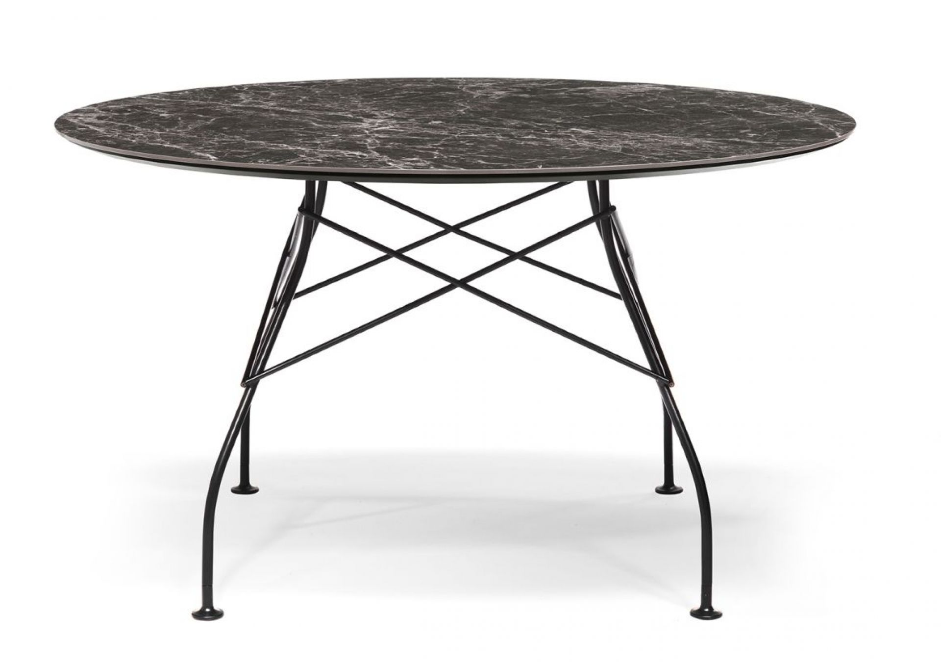 Glossy Tisch marmoriertes Steinzeug Brown Emperador rund Kartell