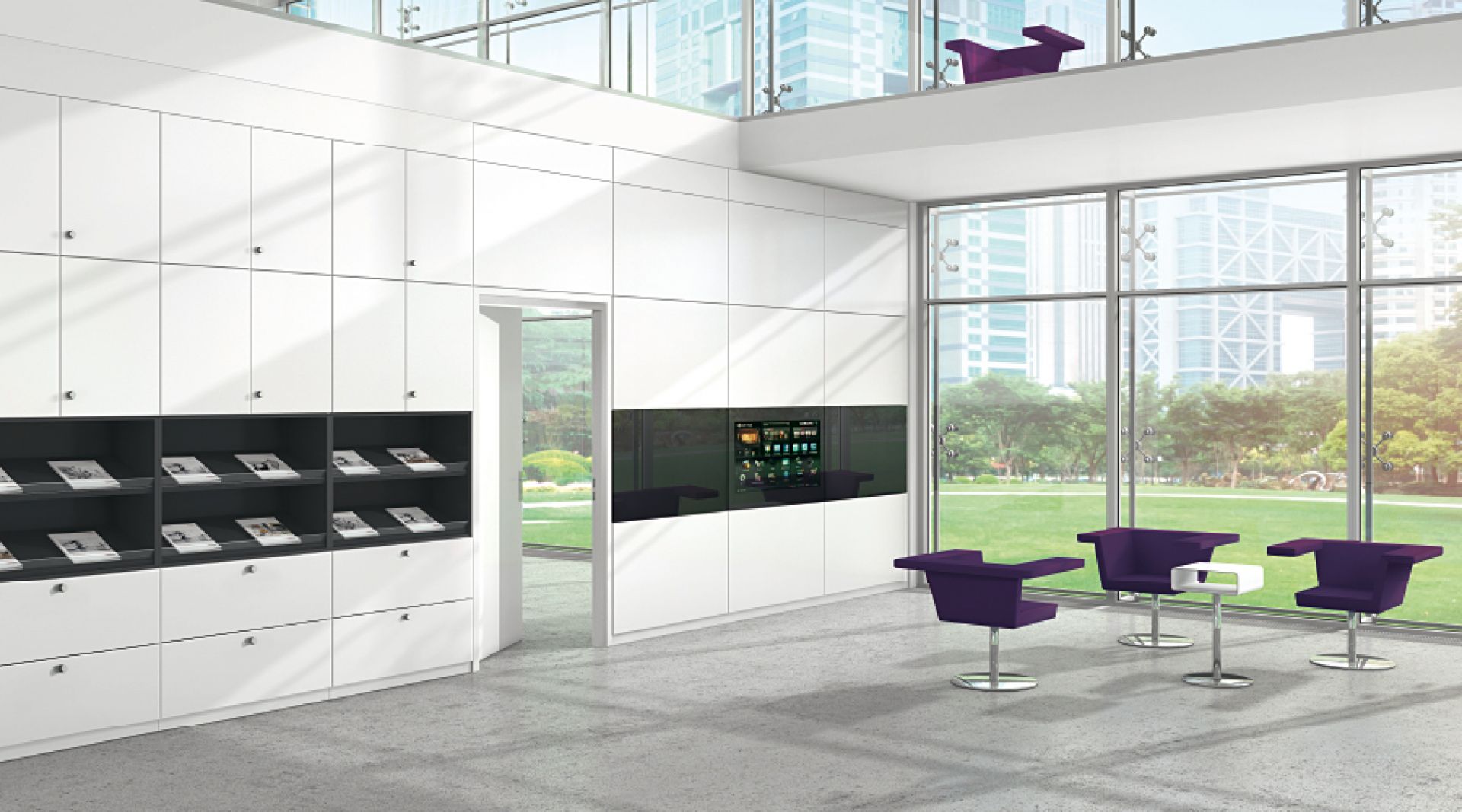 Allvia Aktenregal von Assmann: Weißes Büromöbel-System mit Regalen und Schränken für Büroorganisation und Aktenaufbewahrung.