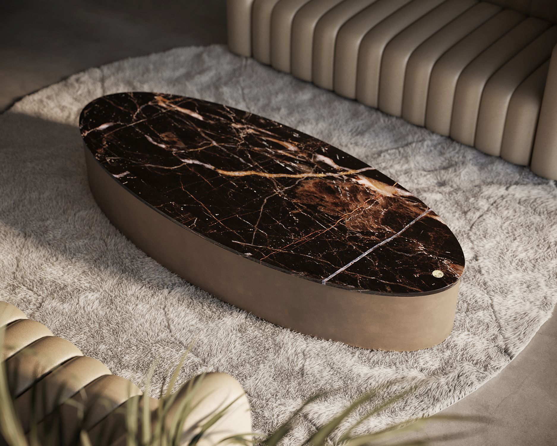 Cerro Couchtisch Saint Laurent Marmor und Taupe Leder Mansi London