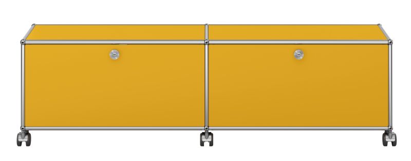 USM Haller Lowboard auf Rollen mit 2 Klapptüren Goldgelb - QUICK SHIP USM Haller Lowboard auf Rollen mit 2 Klapptüren Goldgelb - QUICK SHIP