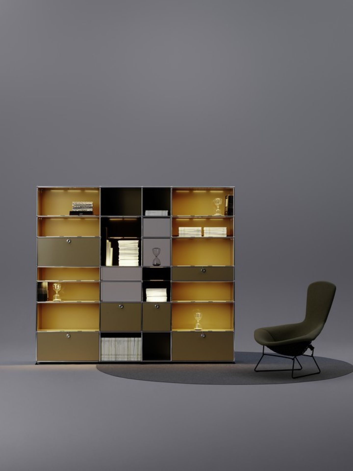 E Sideboard beleuchtet mit 9 Schubladen rubinrot USM Haller