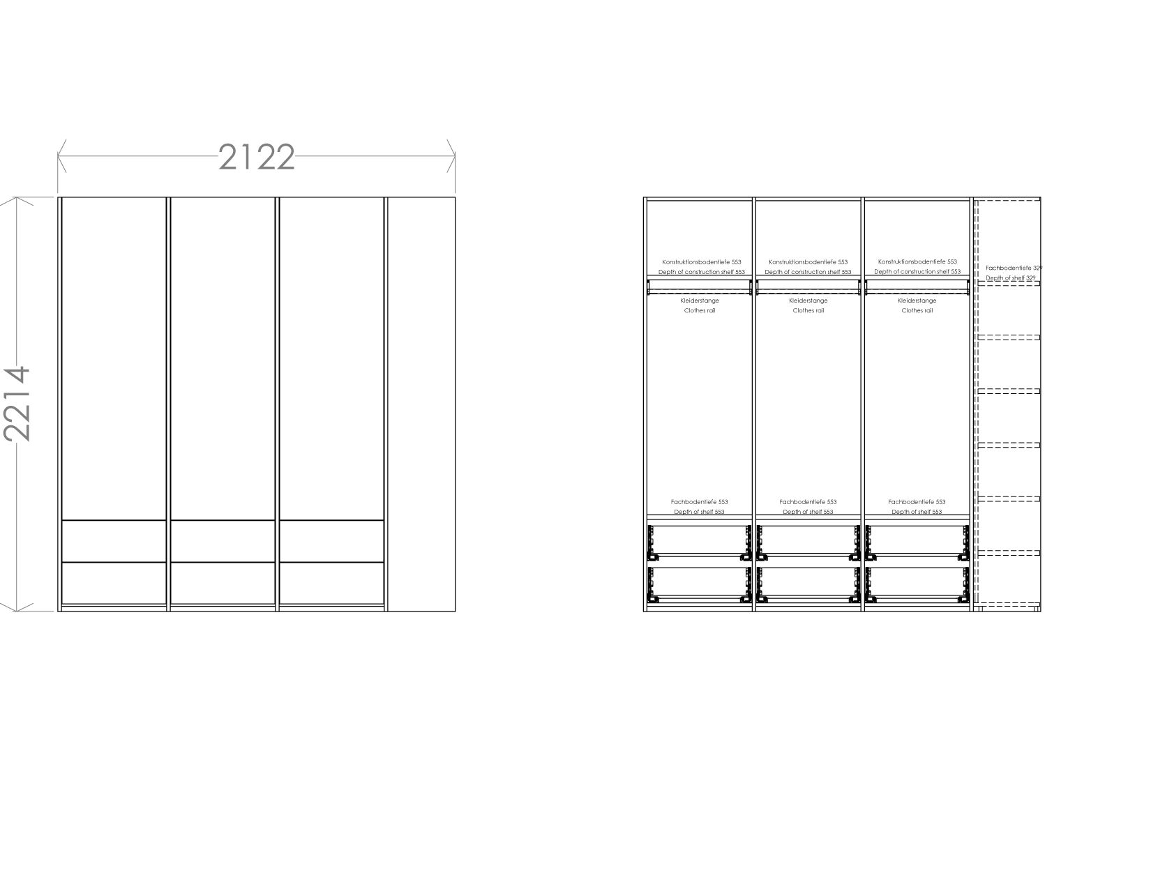 MODULAR PLUS Schrank Kombination mit Anbauregal rechts B 212,2 cm Müller Möbelwerkstätten