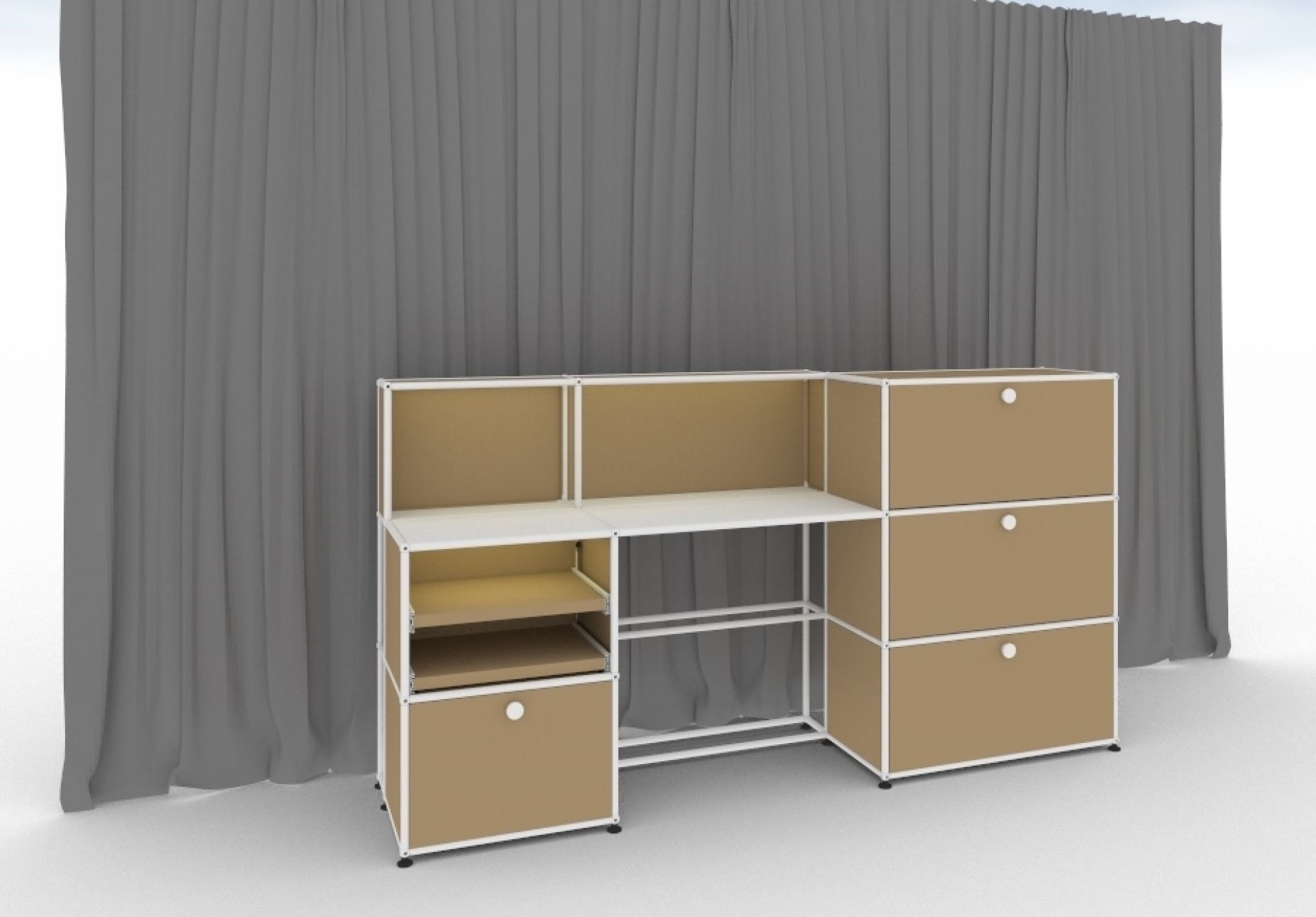 E Arbeitsplatz beleuchtet beige USM Haller