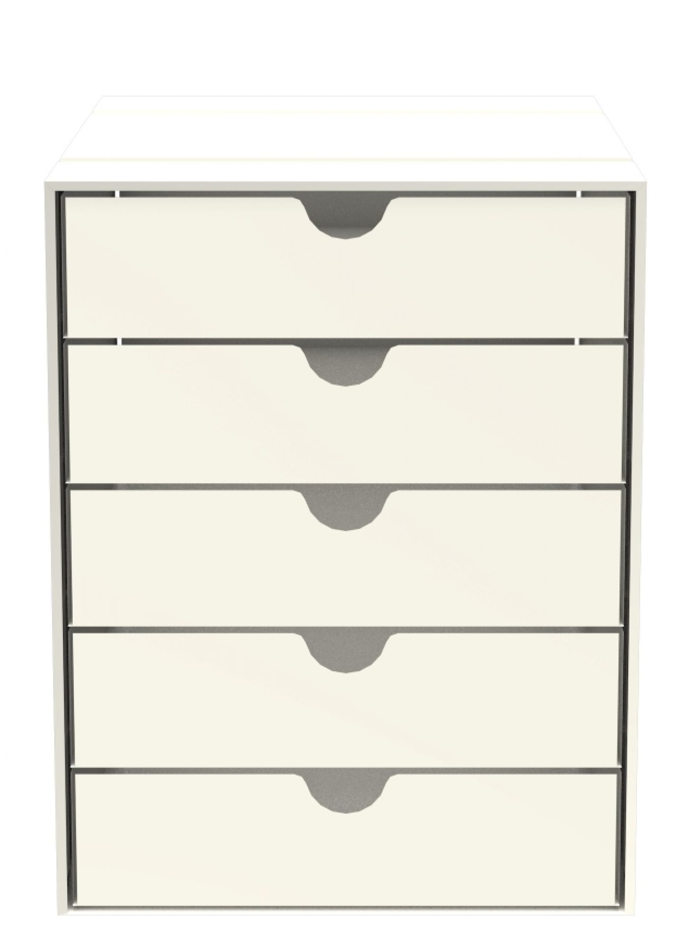 USM Haller Inos Kastenset C4 in Reinweiss mit fünf geschlossenen Schubladen für Büro und Zuhause.