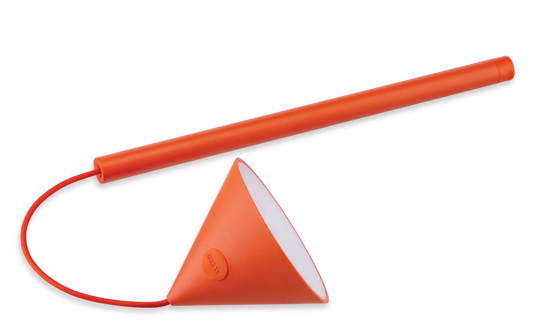 Tsumiki Tragbare Akku Leuchte ME01 Alessi Orange Orangefarbene Tsumiki Akku Leuchte von Alessi, tragbare LED Lampe mit Stab und Kegelform.