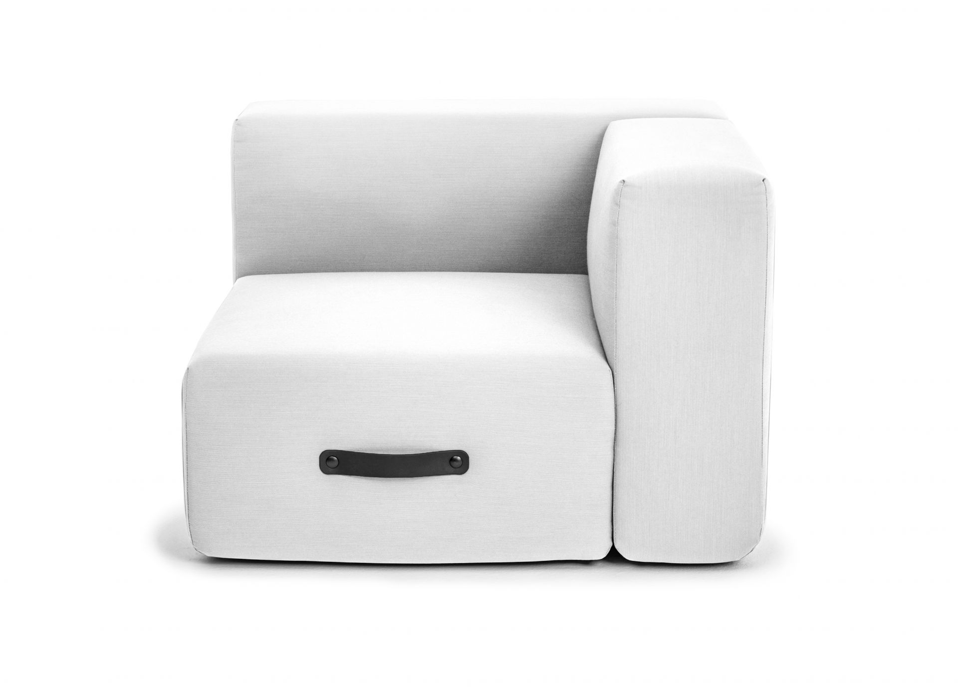 Miamia Outdoor Sofa Eckmodul Rechts Hellgrau von Conmoto, modernes Gartenmöbel mit Armlehne und Griff.