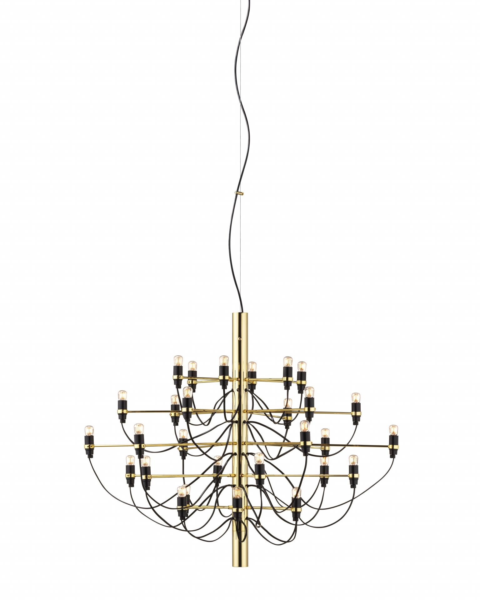 Flos 2097/30 LED Kronleuchter in Messing mit klaren Glühbirnen, modernes Design für Wohnräume.