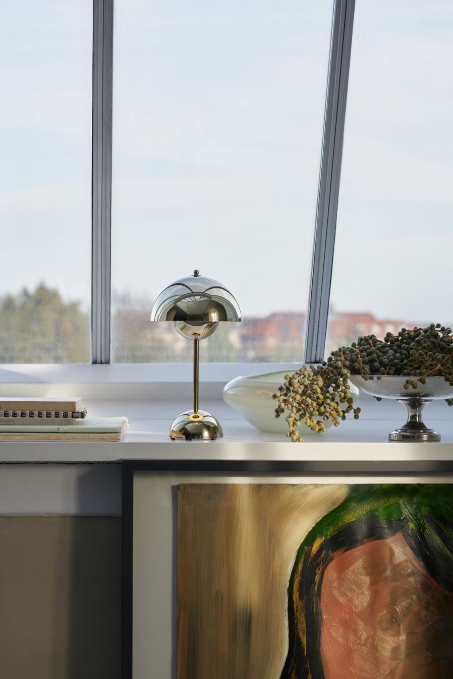 Flowerpot VP9 Portable Akkuleuchte / Tischleuchte mit USB AndTradition Verchromt