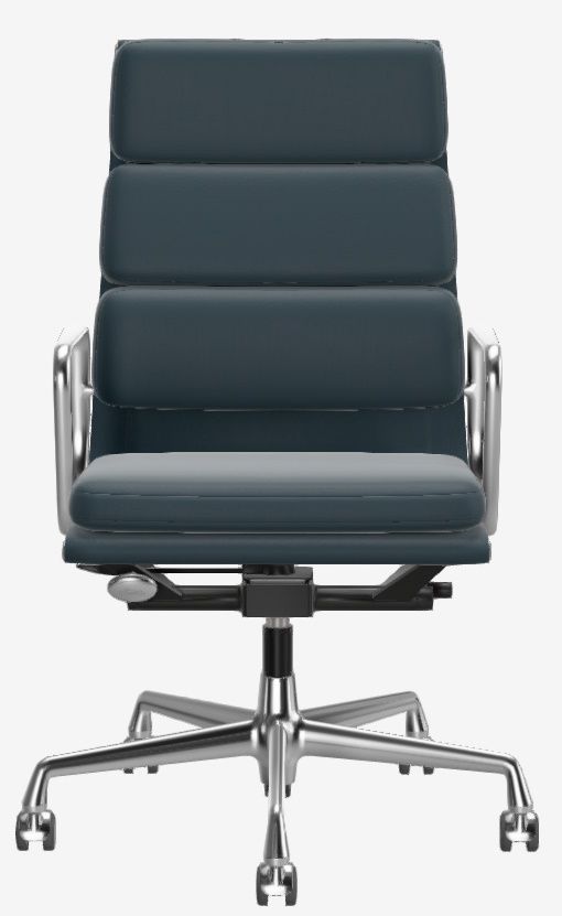 Soft Pad Chair EA219 / EA 219 Sessel VERCHROMT / LEDER PREMIUM MIT KONTRASTNAHT RAUCHBLAU Vitra EINZELSTÜCK