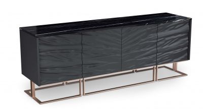 Casse Sideboard Nero Marquina  Marmor, schwarzes Leder und mattes Roségold Mansi London