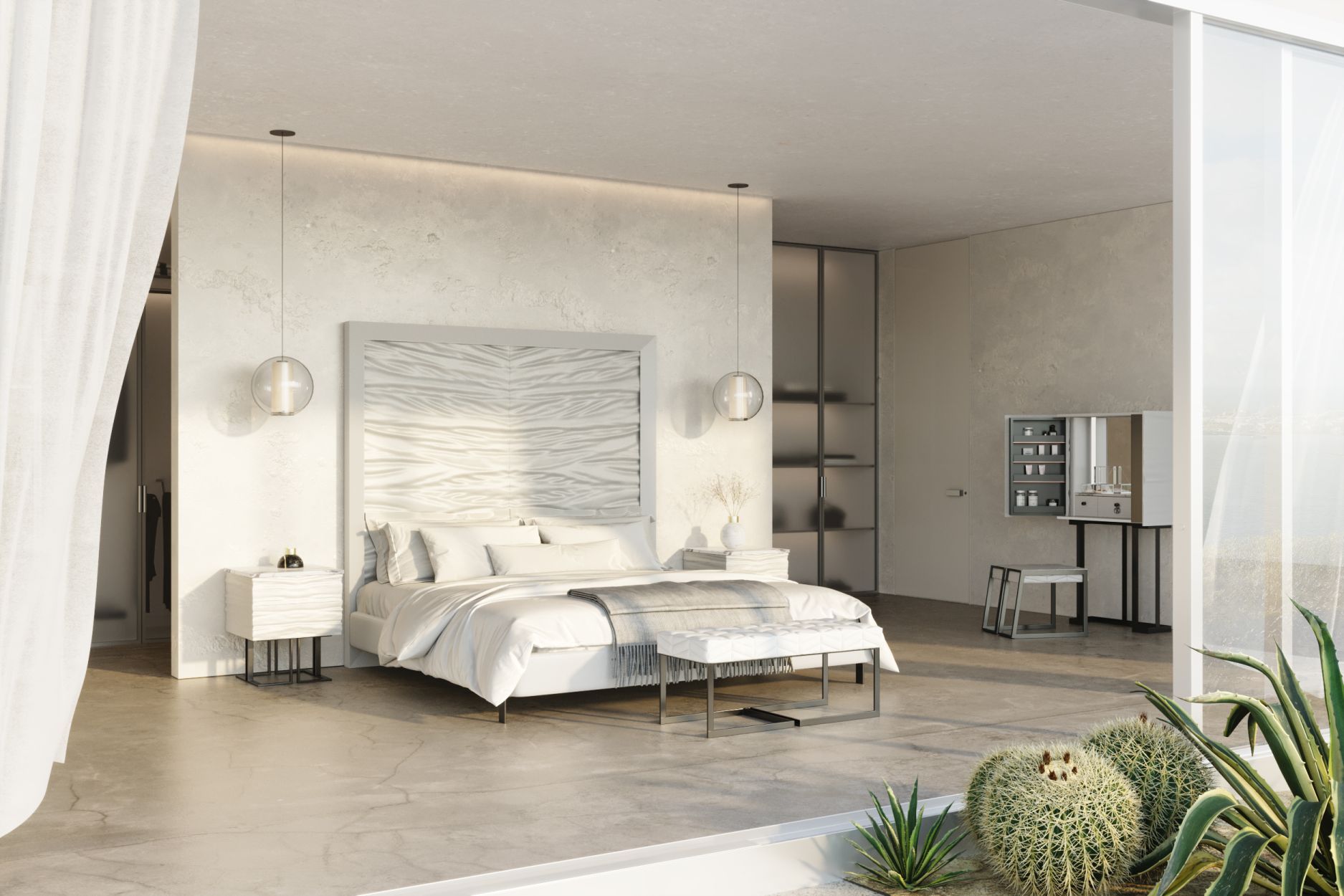Onda Bett weißes Leder und mattes Gold Mansi London