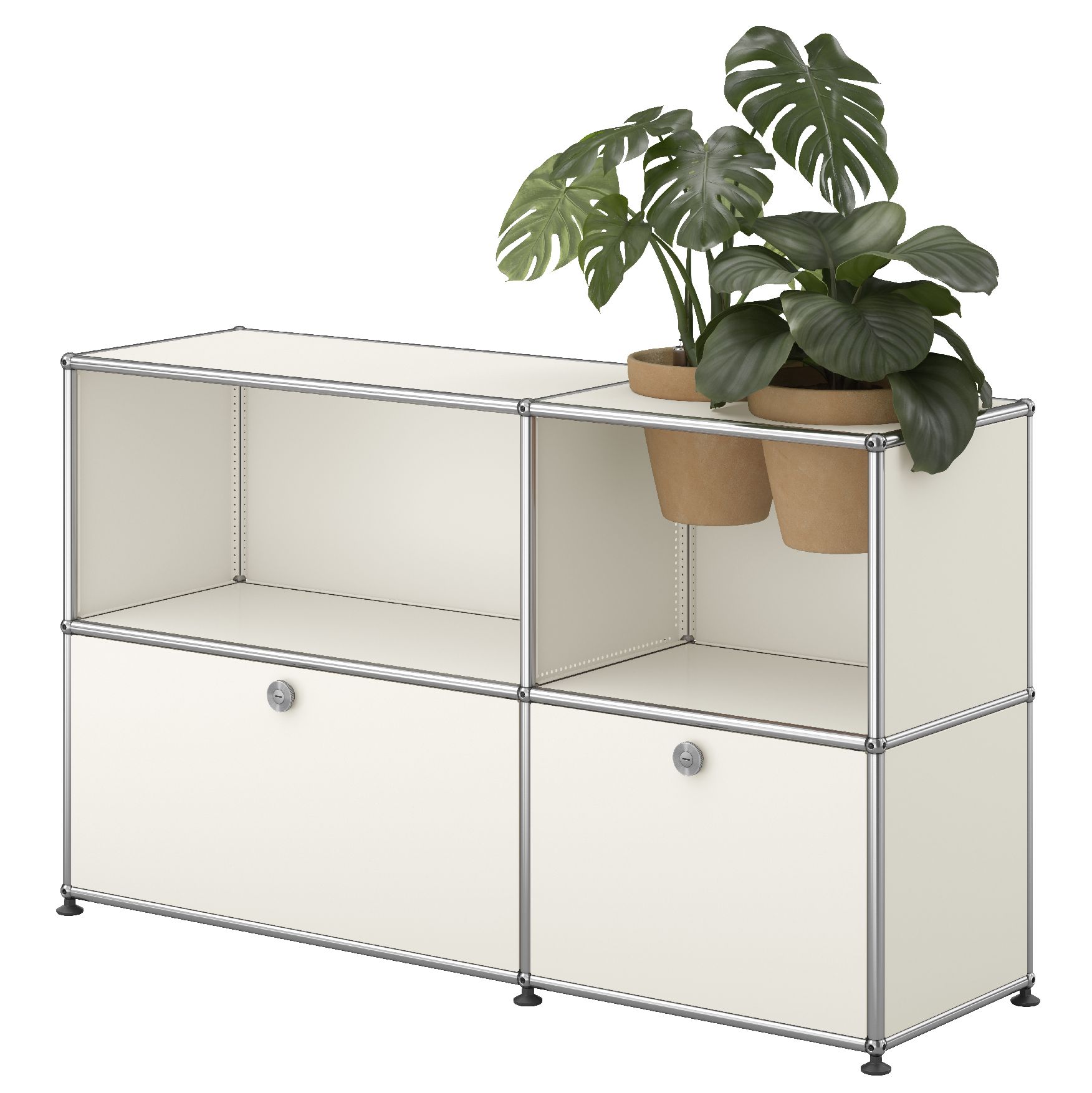USM Haller Sideboard M57 mit Klapptüren und Pflanzeneinsatz Reinweiss