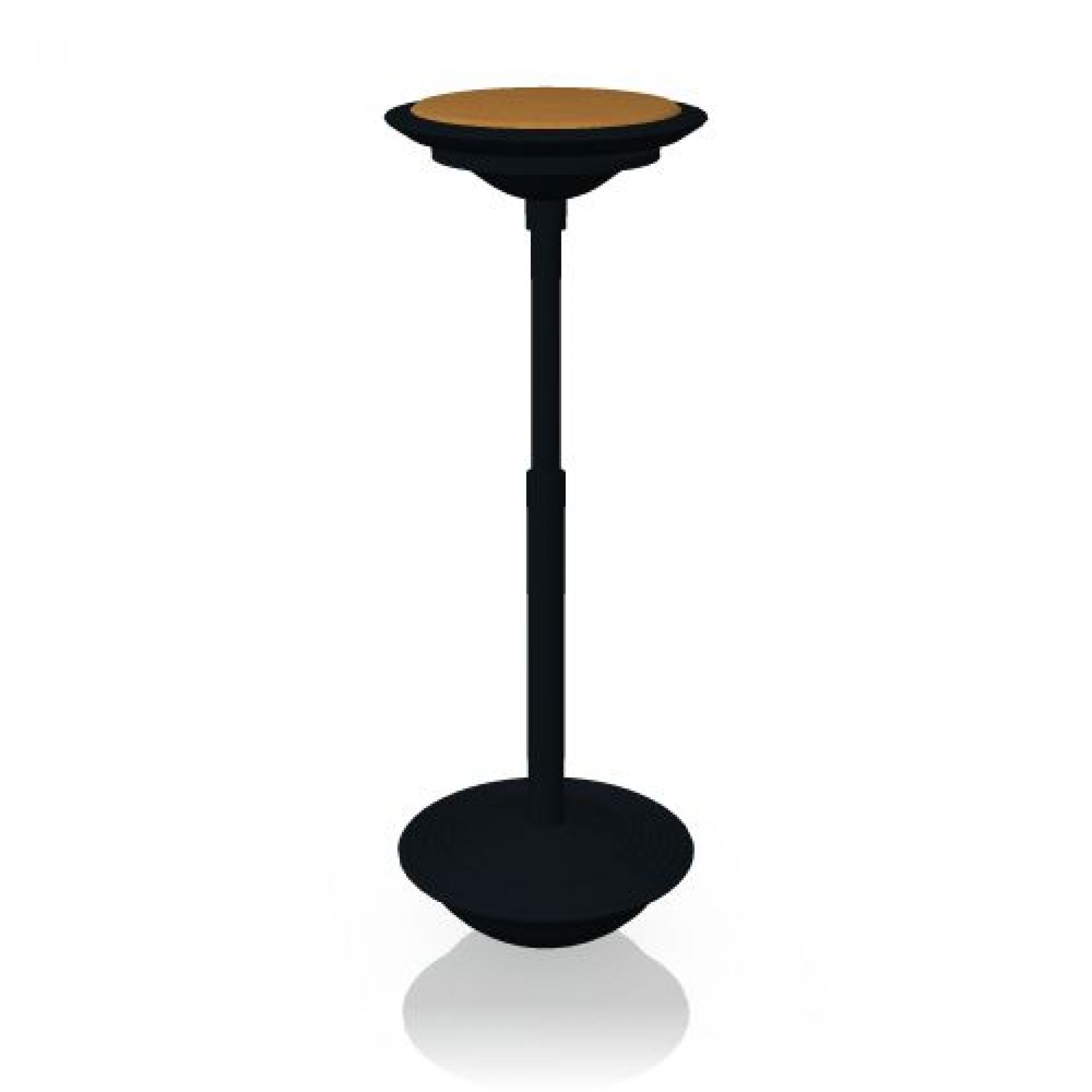 Wilkhahn Stitz Stehhilfe mit schwarzem Gestell und braunem Sitzbezug für ergonomisches Sitzen.