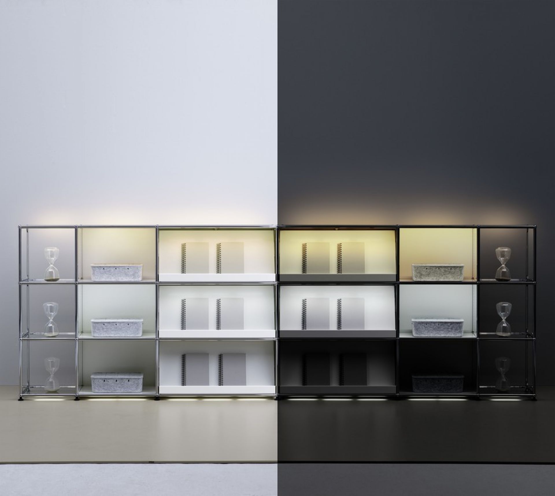 E Sideboard beleuchtet mit 9 Schubladen rubinrot USM Haller