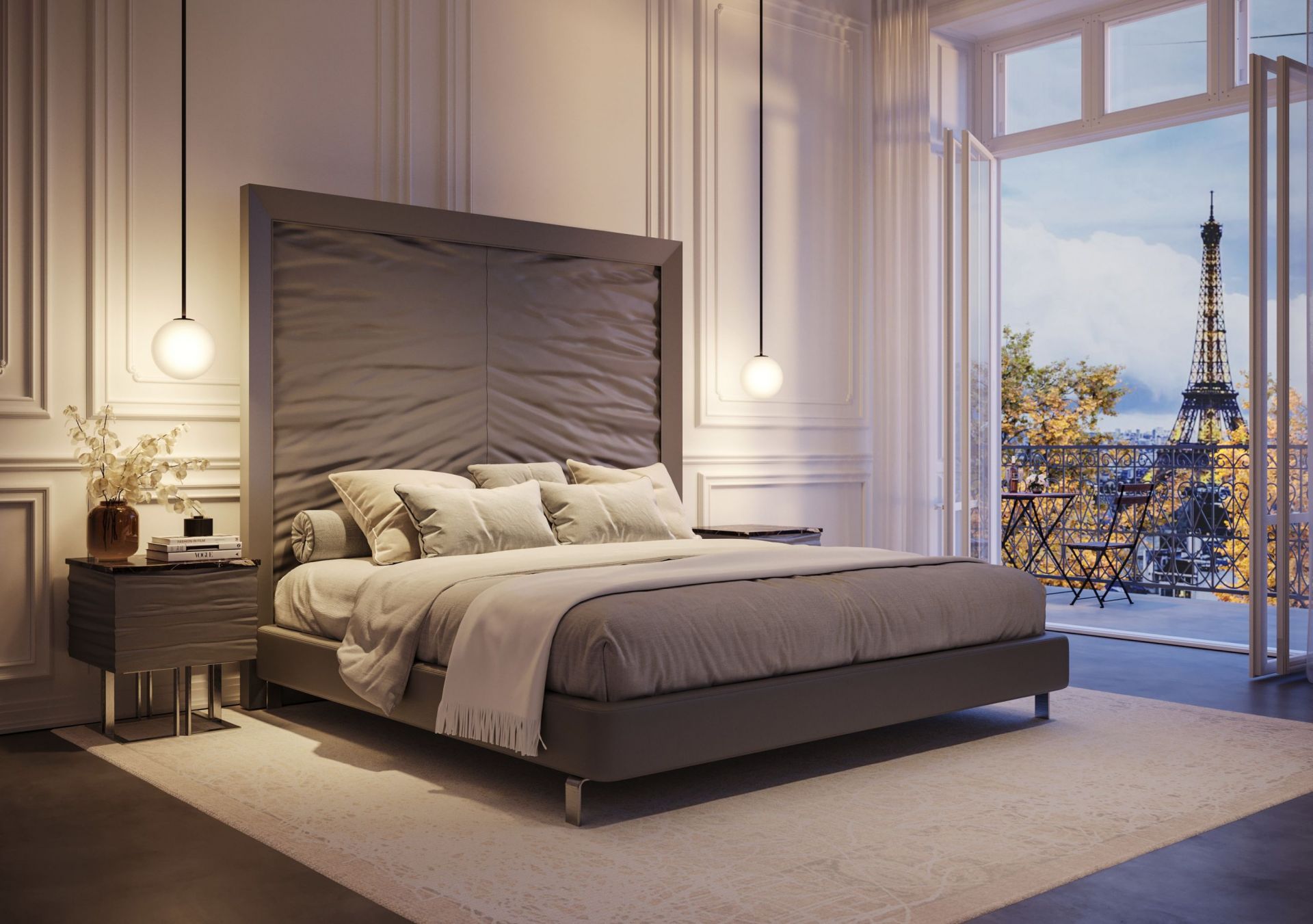 Onda Bett weißes Leder und mattes Gold Mansi London