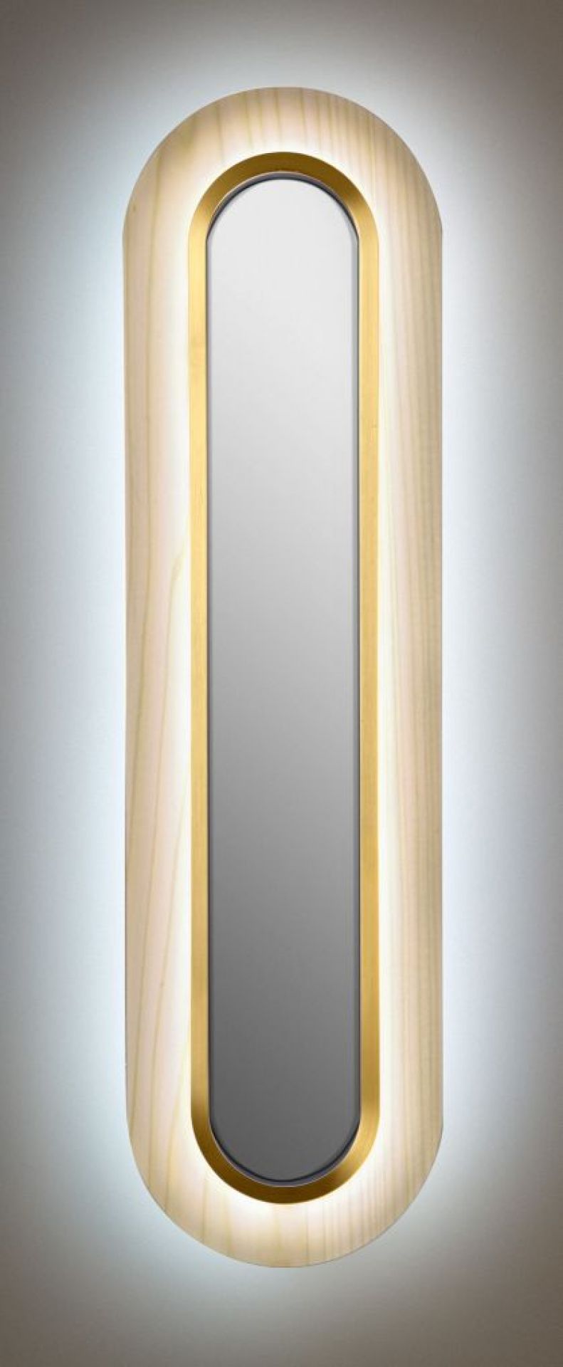Lens LED Wandleuchte oval gestreckt Metallring in Gold LZF Lamps