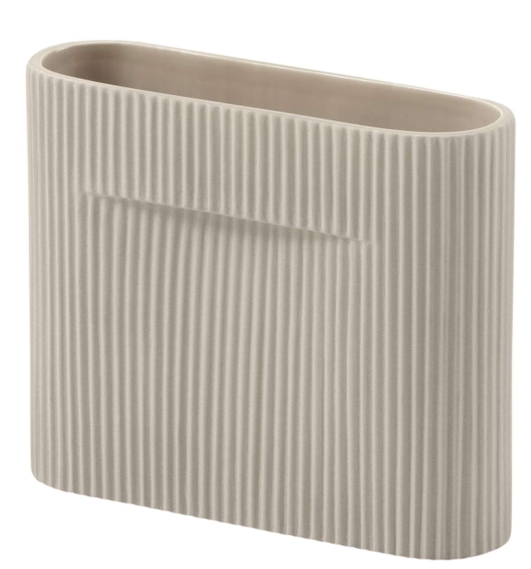 Beige Ridge Vase von Muuto, kleine dekorative Blumenvase mit geriffelter Oberfläche für Wohnaccessoires.