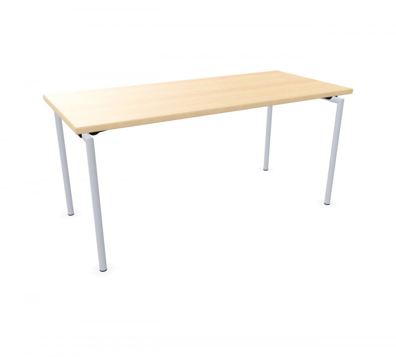 Rechteckiger Klapptisch "Trust" von Brunner mit heller Tischplatte und weißen Rundrohr-Beinen.