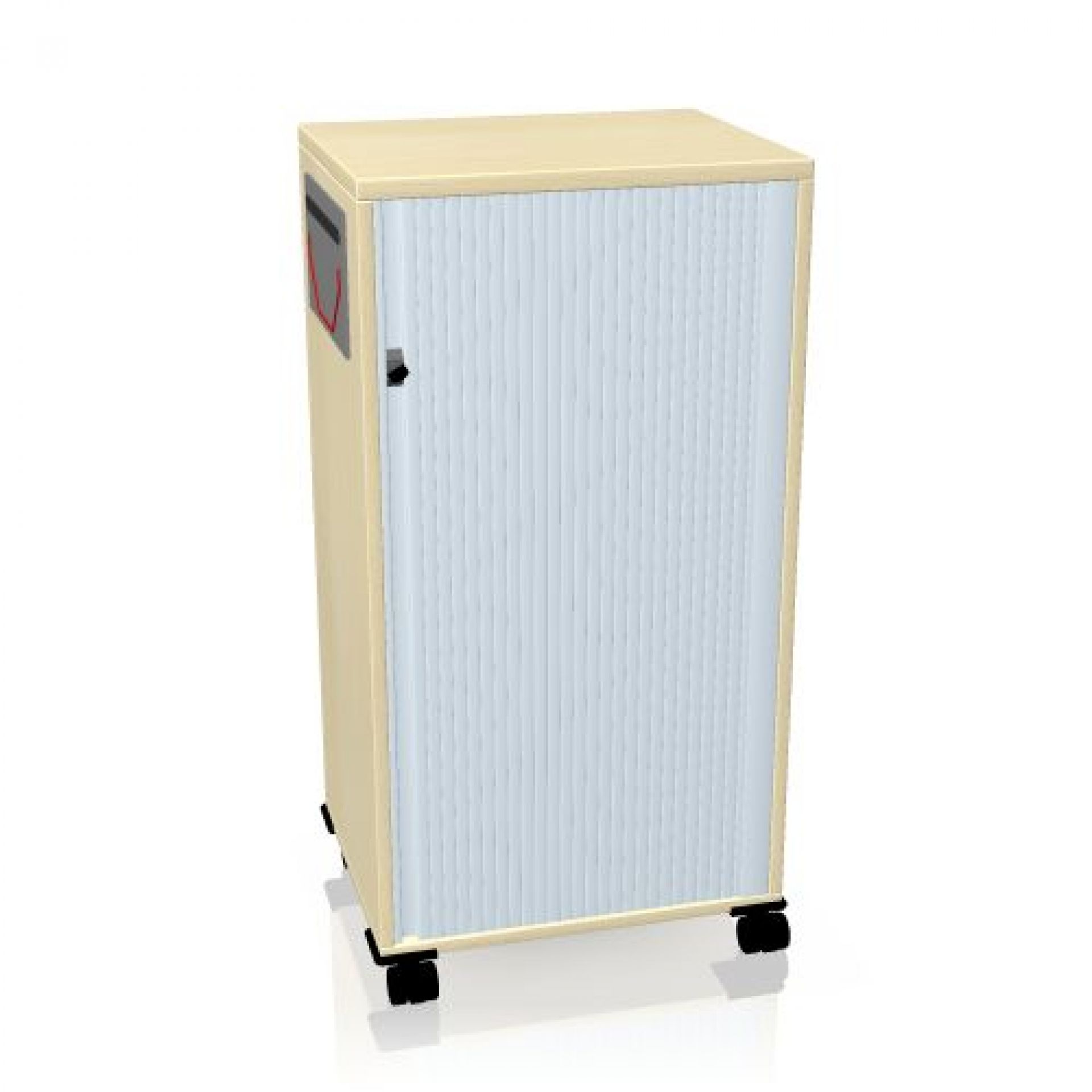 Orga Plus Mobilcontainer von Palmberg: Beige Büromöbel Rollcontainer mit Rollladen und schwarzen Rollen.