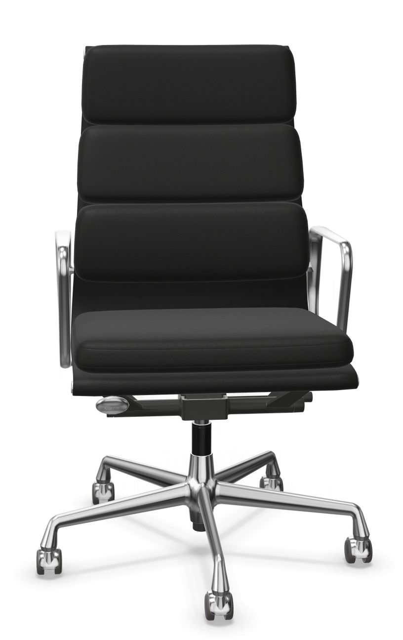 Soft Pad Chair EA219 / EA 219 Sessel Vitra Leder Premium F mit Kontrastnaht, schwarz, Gestell verchromt