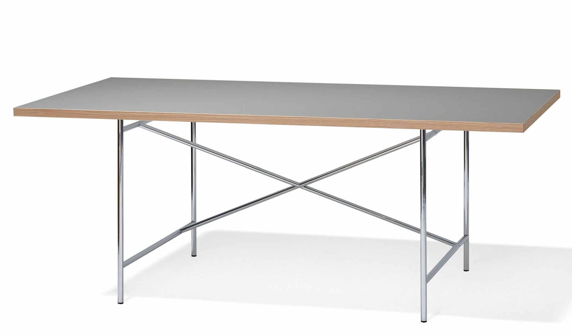 Eiermann Tisch mit Linoleum Tischplatte in Asche und verchromtem Gestell, 160x90 cm.