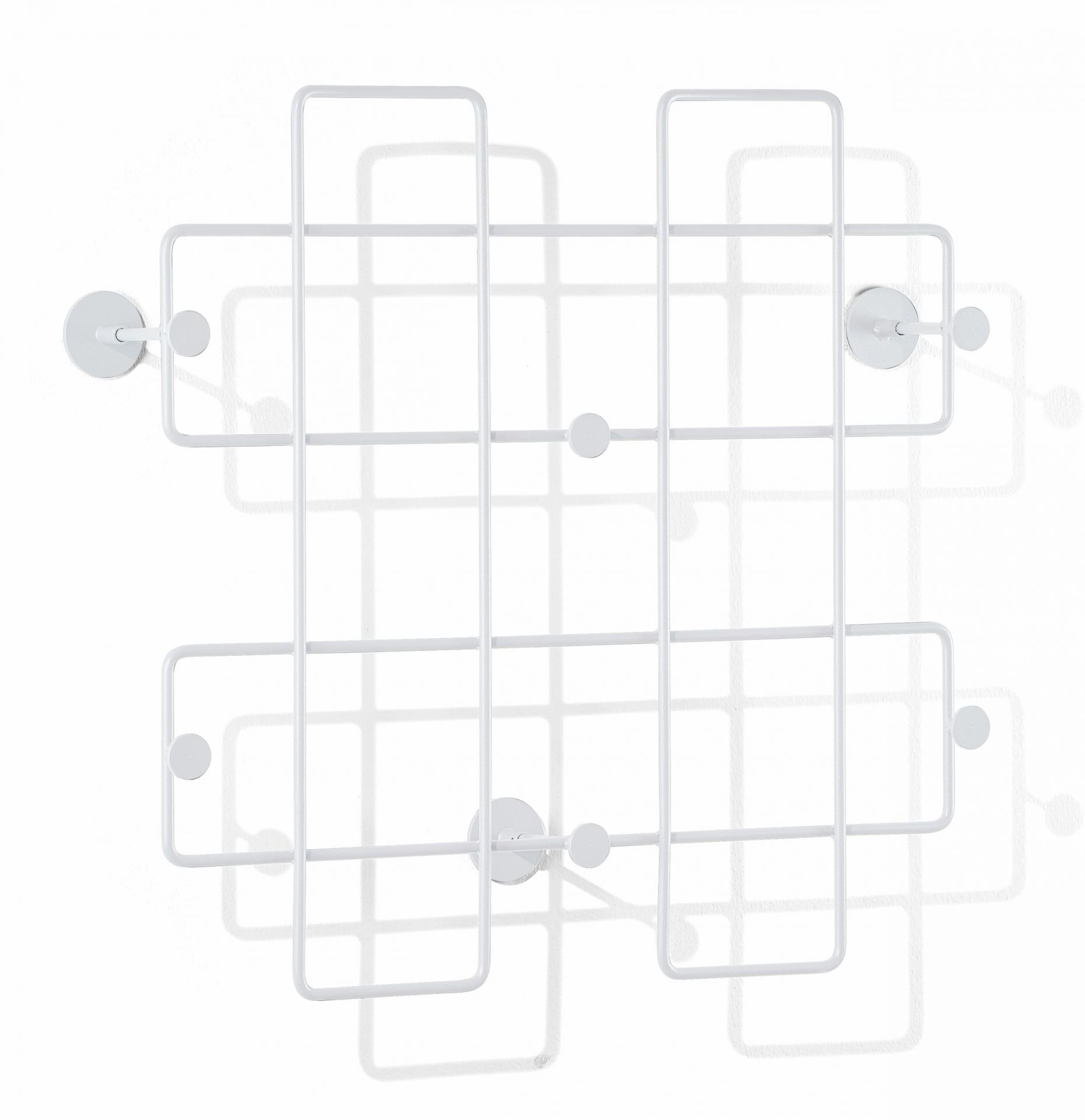 Weiße Bazar Wandgarderobe von Richard Lampert, moderne Garderobe aus Metall mit Haken.