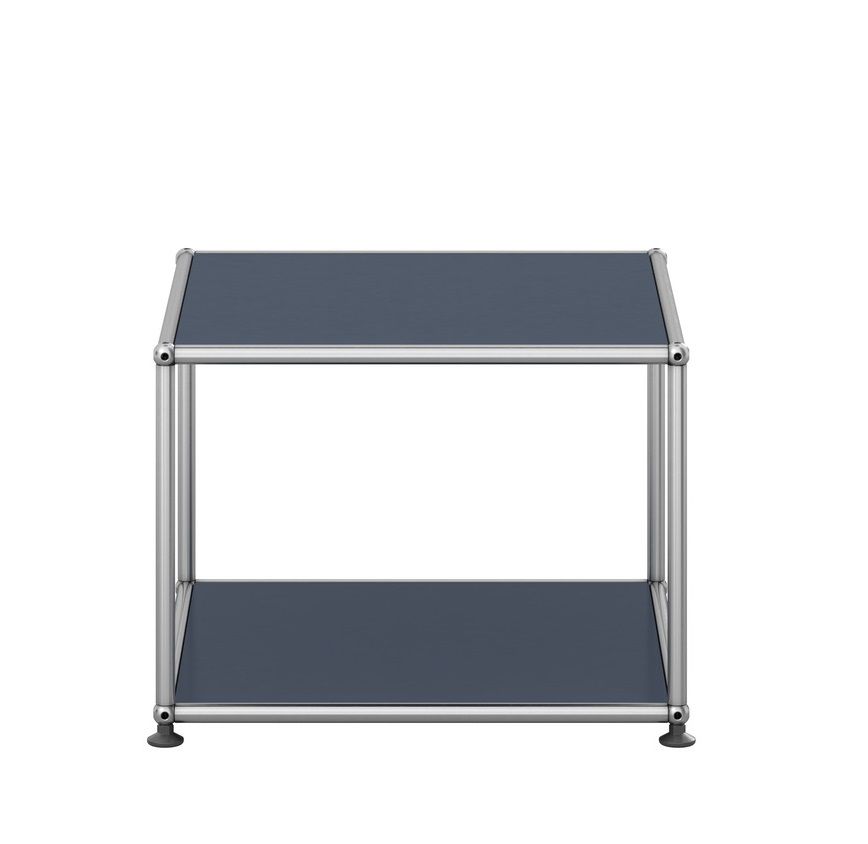 USM Haller Beistelltisch in Anthrazitgrau, offenes Design mit zwei Ablageflächen, modernes Möbelstück für Wohnzimmer und Büro.