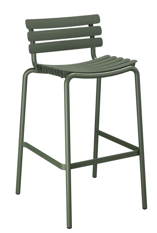 Houe ReClips Barhocker in Grün, Outdoor Barstuhl mit Rückenlehne und Fußstütze.