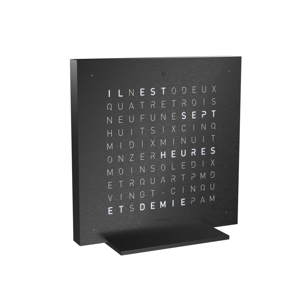 Earth 13.5 Steel Series Tischuhr / Zeitobjekt Französisch QLOCKTWO