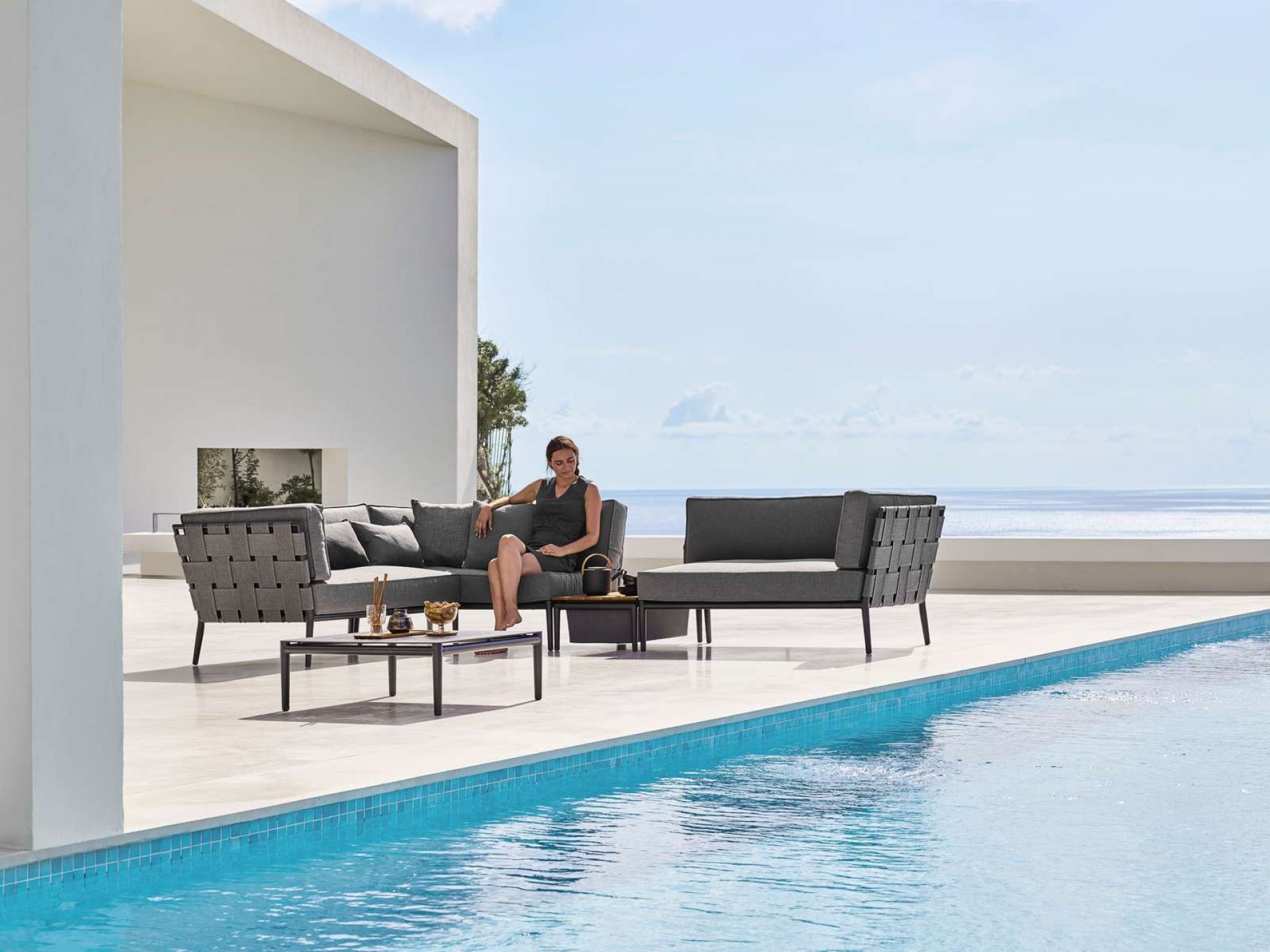 Conic Outdoor 2-Sitzer Modulsofa links grau Cane-Line