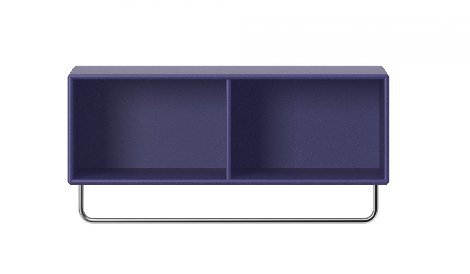 Blaue Montana Ablage mit Kleiderstange aus Metall, modernes Design für Flur und Garderobe.