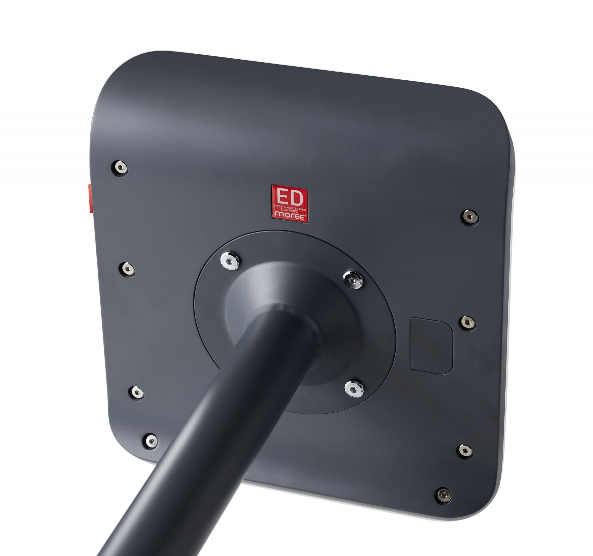 ED Barhocker statisch Anthrazit / Walnuss Moree Detailaufnahme der Unterseite des Moree ED Barhockers in Anthrazit mit Walnuss-Elementen.