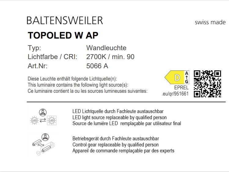 TOPOLED W AP Wandleuchte / W UP Deckenleuchte Baltensweiler