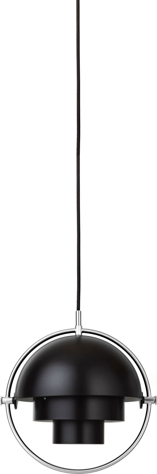 Gubi Multi-Lite Pendelleuchte S in Schwarz und Chrom, moderne Hängelampe für Wohnraum.