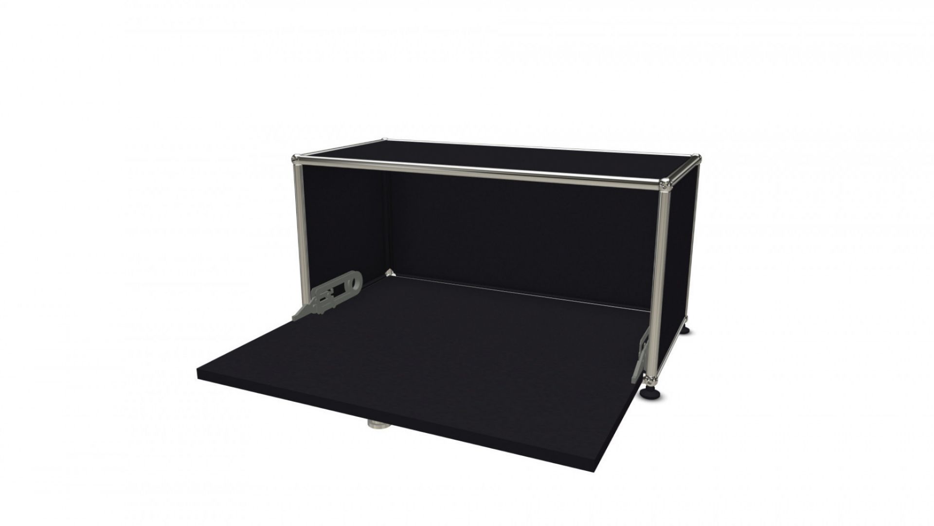 USM Haller Klappe in Schwarz als Ersatzteil, geöffnet, für USM Möbelbausysteme.