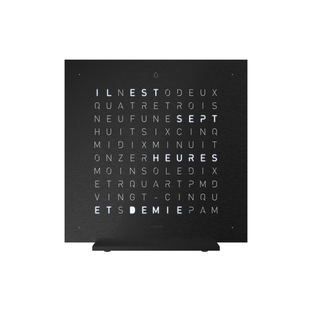 Earth 13.5 Steel Series Tischuhr / Zeitobjekt Französisch QLOCKTWO