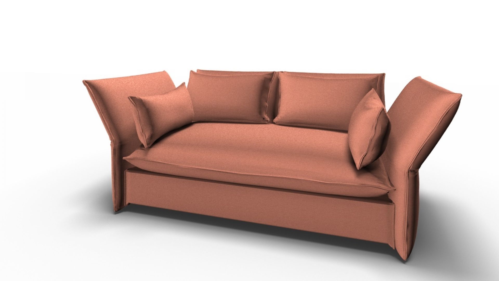 Mariposa Sofa 2-Sitzer Salm von Vitra, modernes Design Sofa in Lachsrosa mit Kissen.