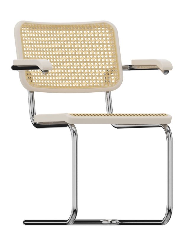 S 64 V Stahlrohr Klassiker Freischwinger CHROM / BUCHE WEISS LASIERT Thonet EINZELSTÜCK