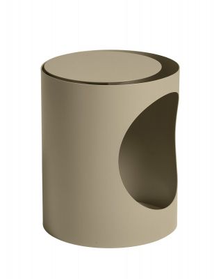 Tabl / Hidn Side Table Beistelltisch in Grau-beige. Moderner, zylindrischer Tisch mit seitlicher Öffnung.