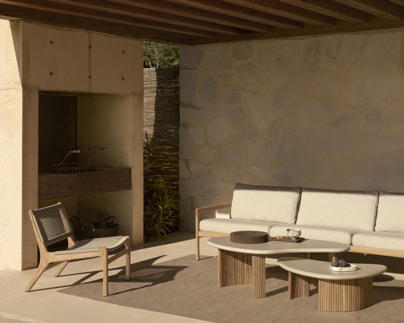 Jack Woven Outdoor Loungsessel Teak Kordel Beige Ethnicraft