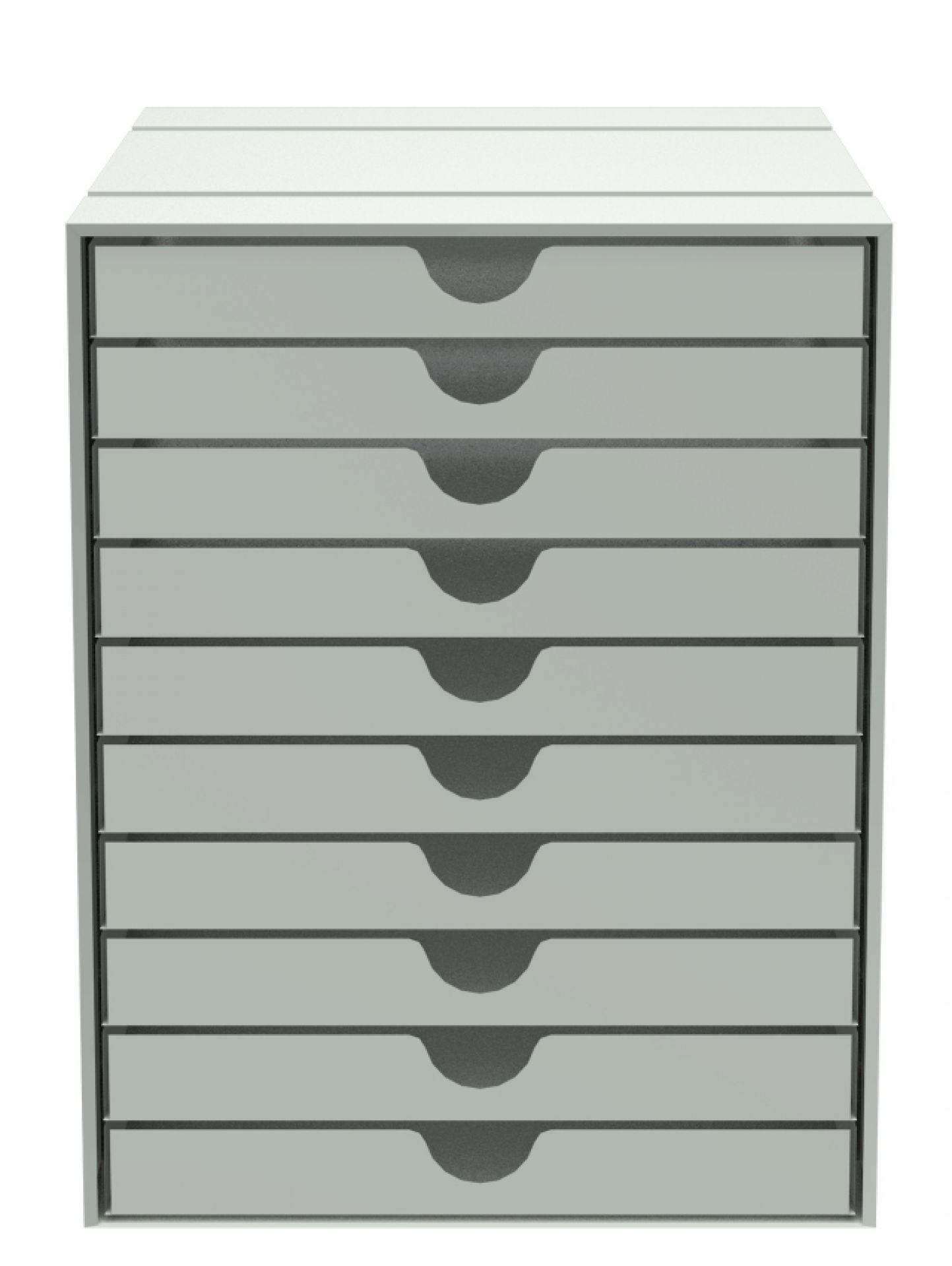 USM Haller Inos Kastenset C4 mit 10 Schalen geschlossen Home Office Lichtgrau