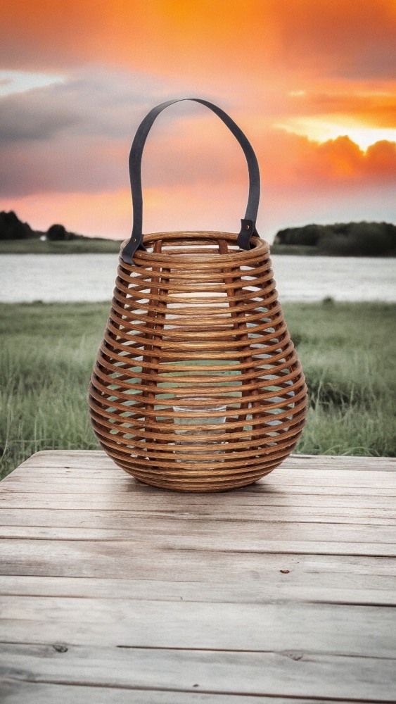 Laterne mit Glas Rattan Hübsch Interior - EINZELSTÜCKE