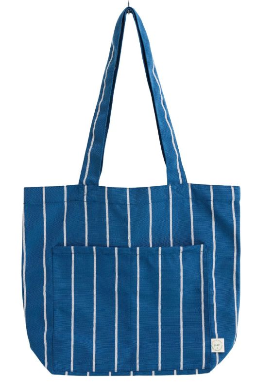 Outdoor Market Tote Bag Tasche Blau mit beige Streifen Hay