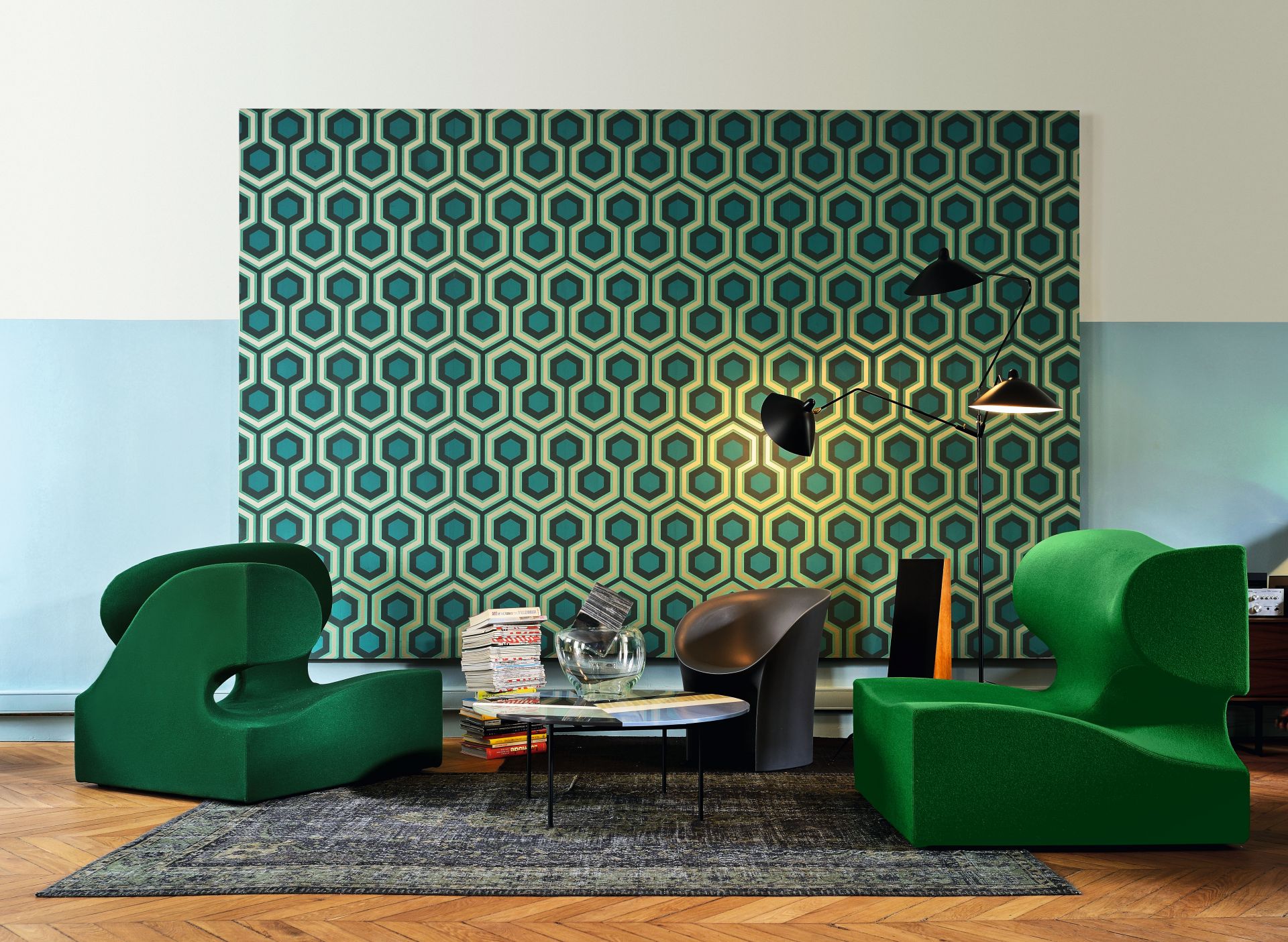 Fishbone Tisch rund blau Moroso