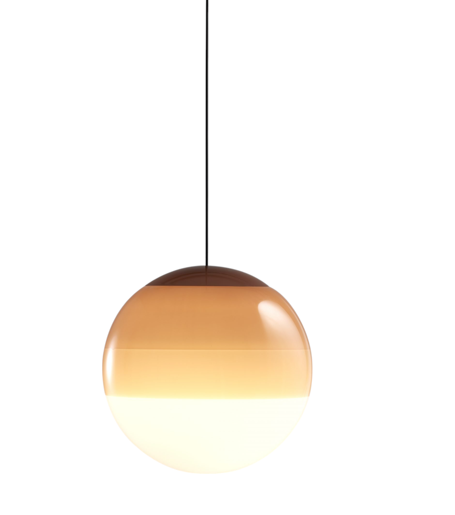 Dipping Light Pendelleuchte von Marset: Runde, bernsteinfarbene Hängelampe mit LED-Beleuchtung für stimmungsvolles Licht.